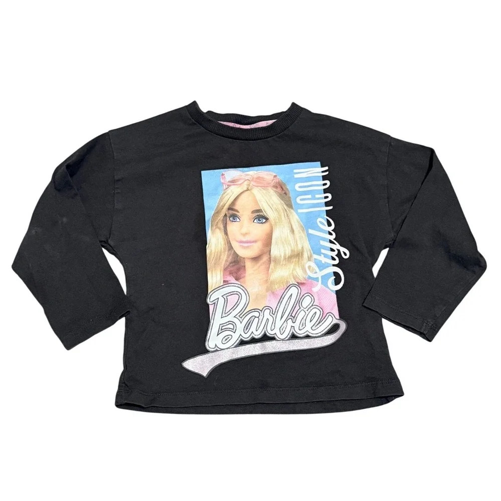 Barbie Style Icon Shirt Long Sleeve Graphic Tee Black 1.5-2 Years Cotton